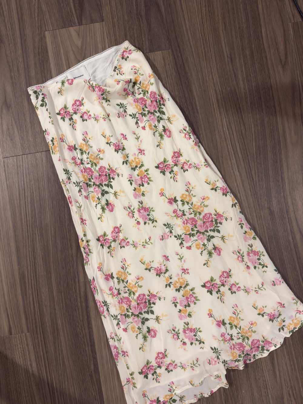 Reformation Skirt with Pink & Yellow Floral Print